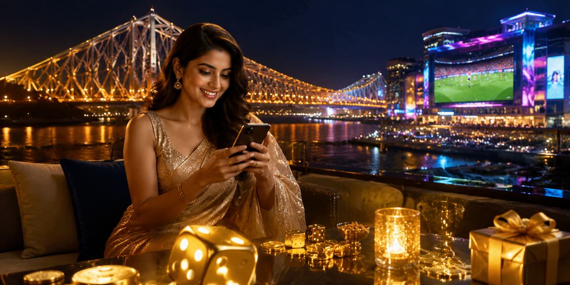 Neon lit dice game in Kolkata environment
